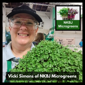 Vicki Simons at the NKBJ Microgreens table at the Aiken County Farmers Market.