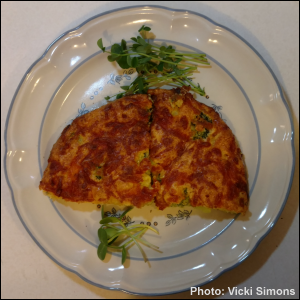 Impossible Broccoli Pie with Speckled Pea and Sunflower microgreens. Photo by Vicki Simons.