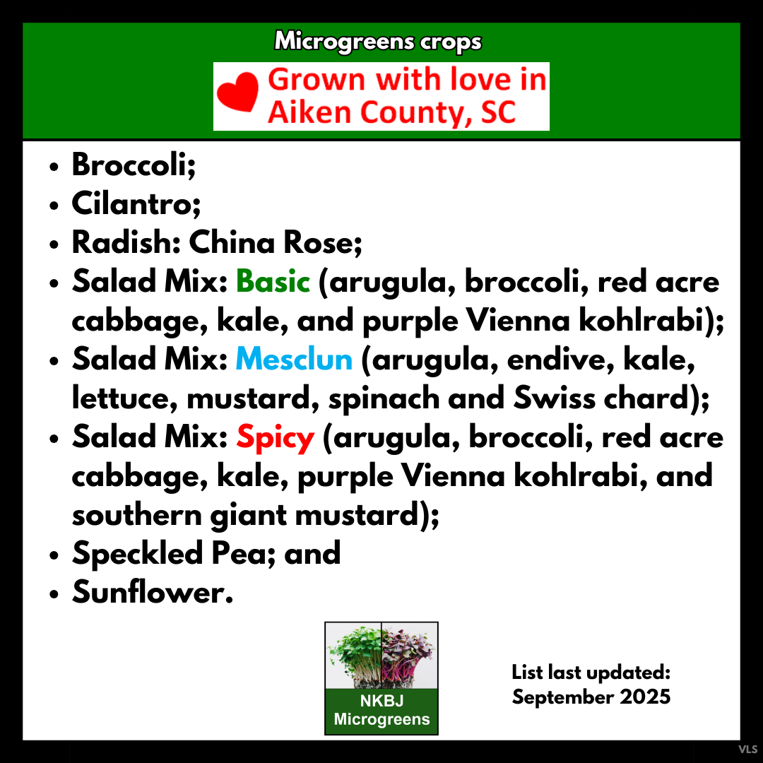 Microgreens crops grown with love in Aiken County, SC